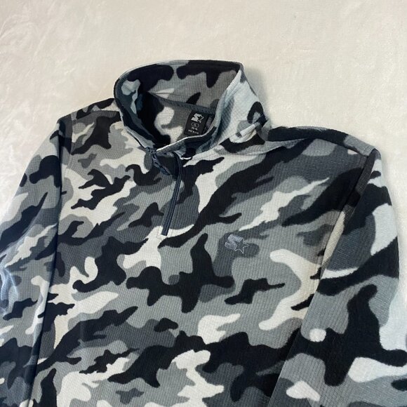 Vintage Starter 1/4 Zip Pullover Black Gray Camo Camouflage Sweater Men's XL - Picture 2 of 10